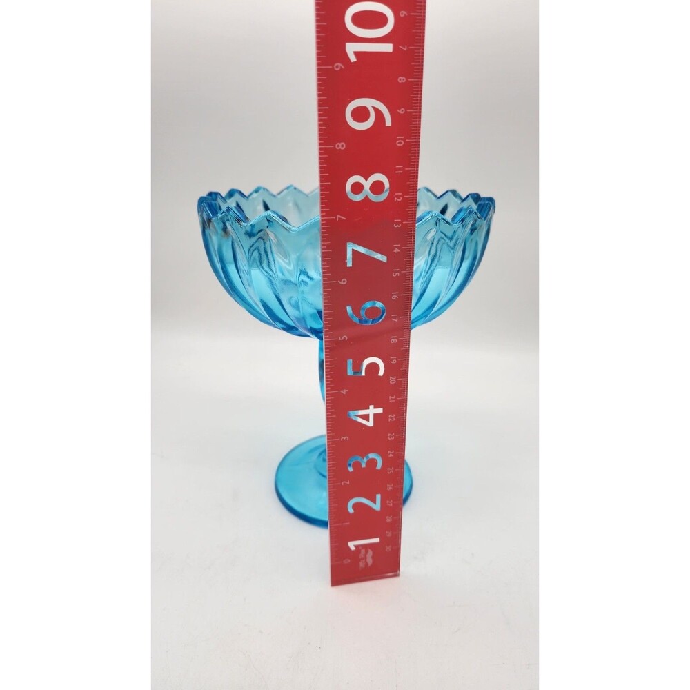 Vintage Indiana Glass Aqua Blue Lotus Shape Compote Candy Dish Art Deco - Picture 3 of 9